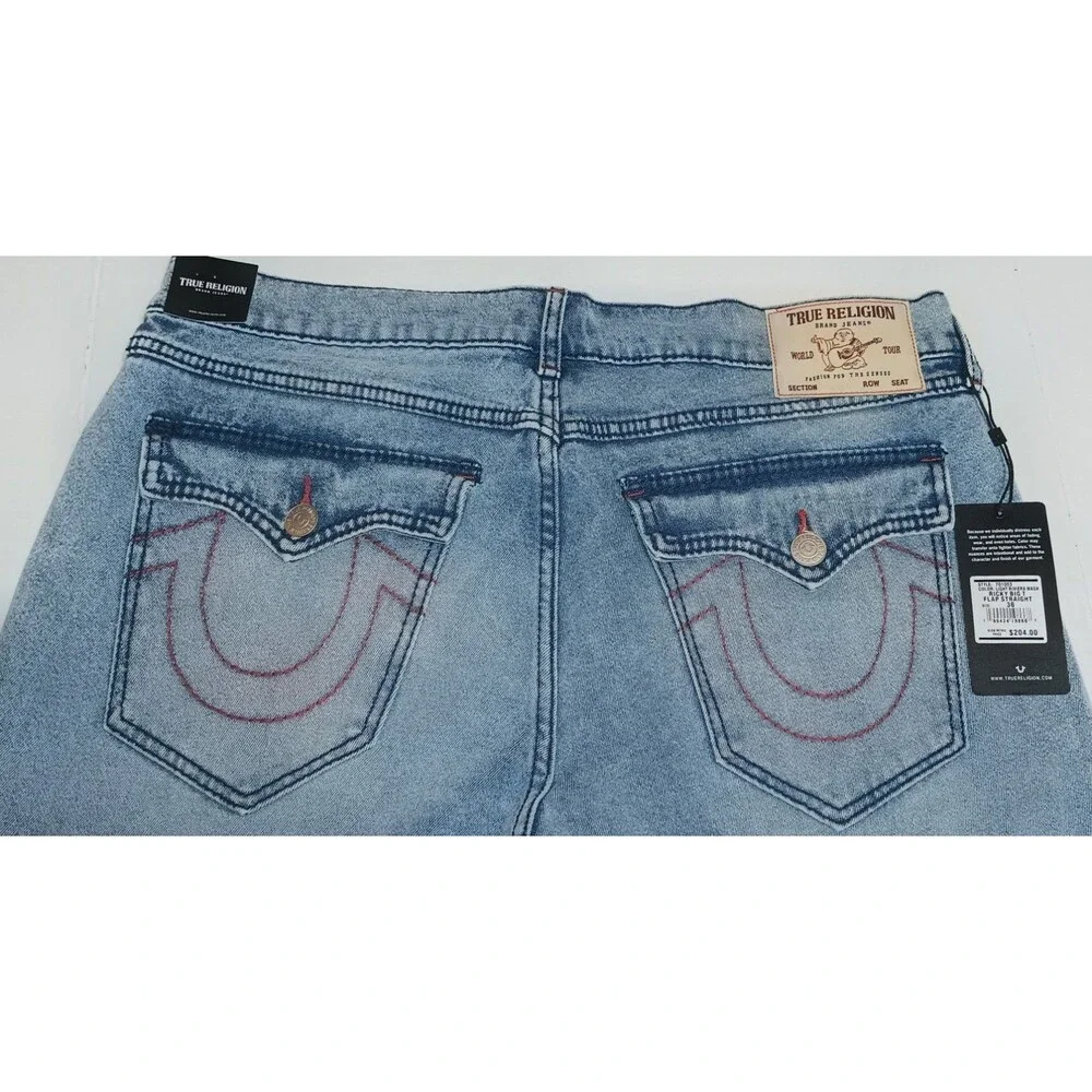 TRUE  RELIGION Light Wash Denim Cotton Relaxed Straight Flap Jeans (XP0053) NEW